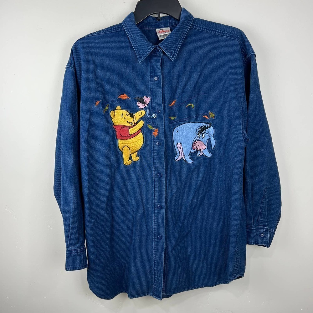 Vintage Disney Store Pooh And Eyeore Ribbed Denim Button Down Womens Size: XL